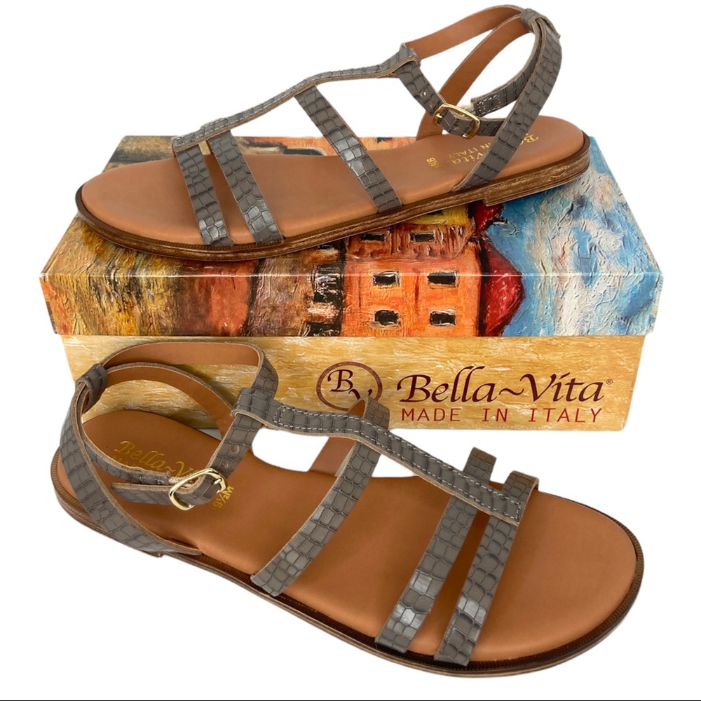 Bella Vita Ira Ital Leather Ankle Strappy Sandals | Gray
